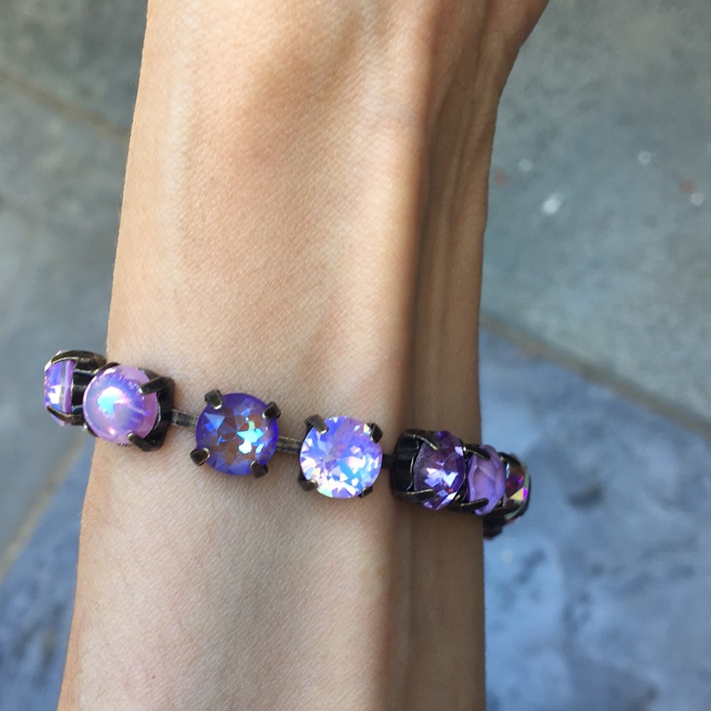 Amethyst, Violet, + iridescent Purple Opal Antique Brass Crystal Tennis Bracelet - Picture 17 of 17